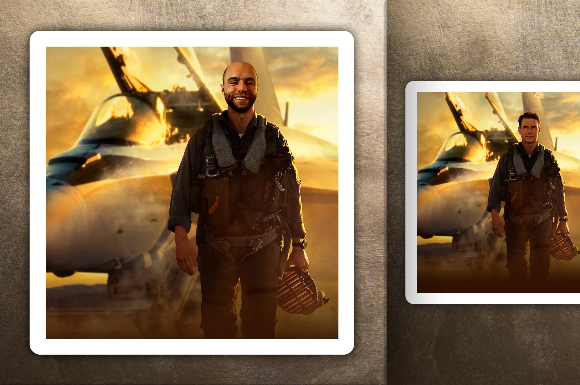 Montage photo créatif avec changement de visage sur scène cinématographique pour visuel personnalisé