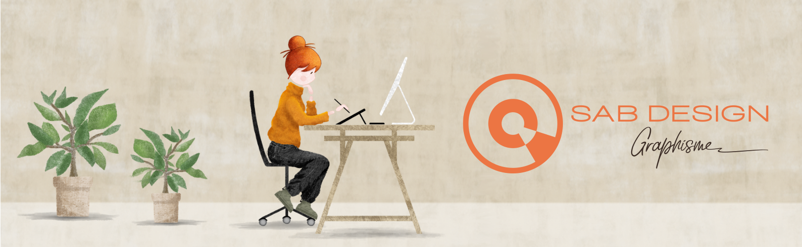Illustration d’une graphiste freelance au travail sur tablette graphique
