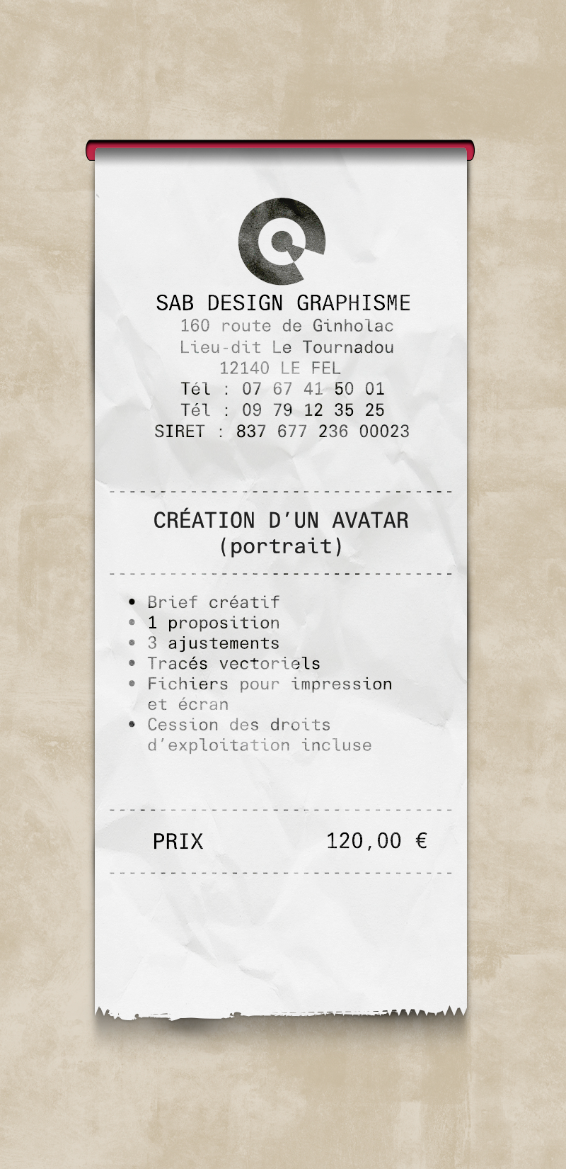 Ticket tarifaire Sab Design Graphisme – création d’un avatar portrait en illustration vectorielle avec cession des droits