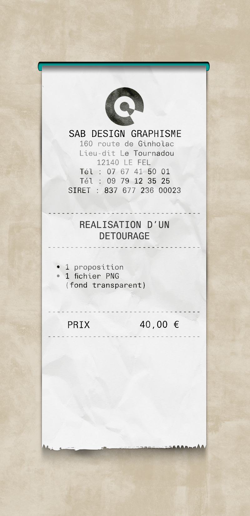 Ticket tarifaire Sab Design Graphisme – réalisation d’un détourage avec fichier PNG fond transparent et prix