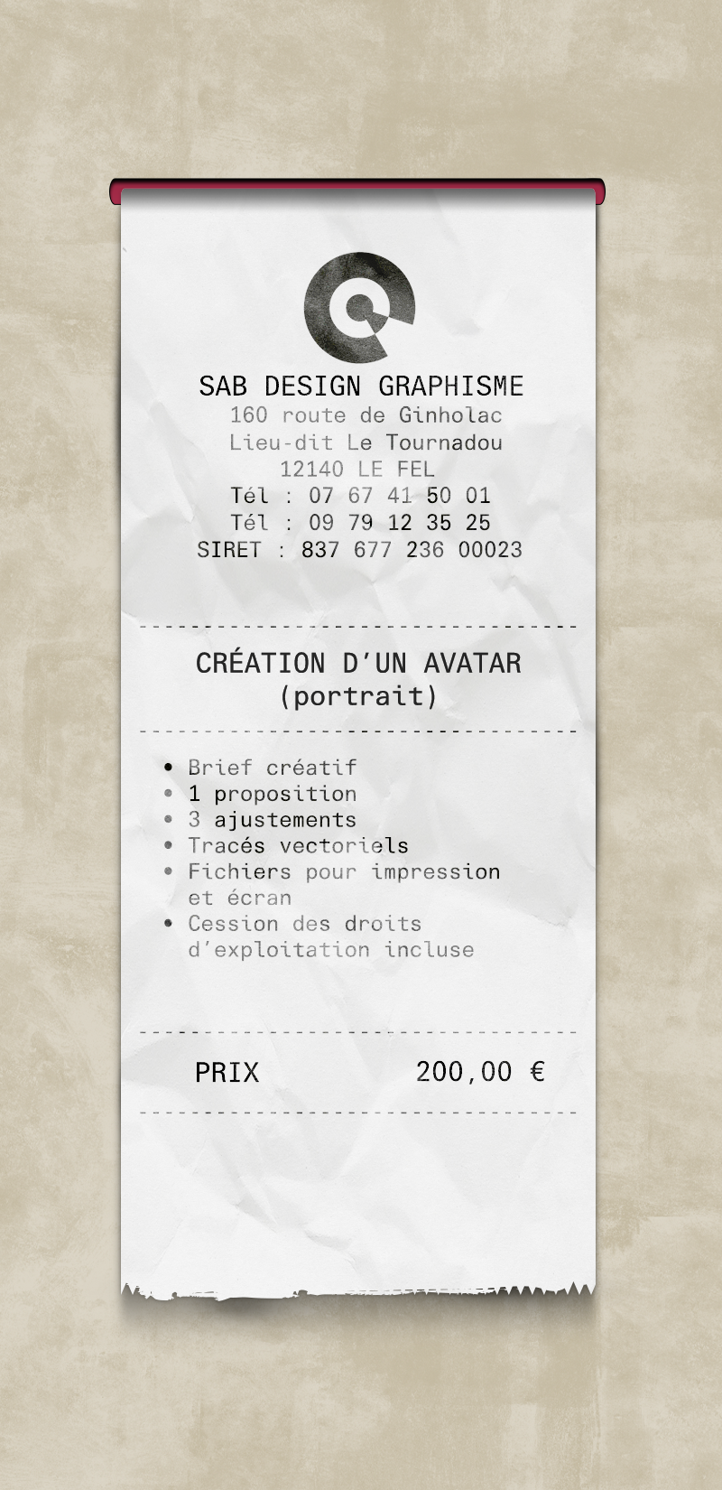 Ticket tarifaire Sab Design Graphisme – création d’un avatar portrait en illustration vectorielle avec cession des droits